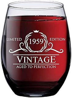 1959 61st Birthday Gifts for Women Men - 15 oz Stemless Wine Glass