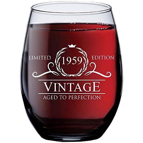 1959 61st Birthday Gifts for Women Men - 15 oz Stemless Wine Glass