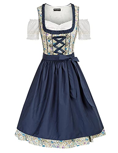 SCARLET DARKNESS Dirndlrock Dirndlbluse Dirndlschürze Bavarian Outfit Dunkelblau und Blumendruck S