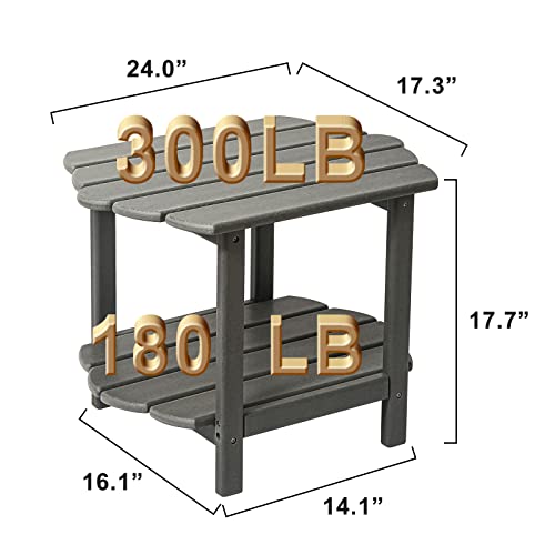 Ferfalder 2 Tier Outdoor Side Table-Oversize End Table Weather Resistant Patio Table For Backyard Balcony Outdoor Indoor Bathtub Grey #TOP1