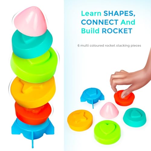 Image of Ratna's Rocket Stacker Educational Toy, Bright & Engaging Design, Colourful Stacking Rings Ideal for Color & Size Recognition, Perfect Toy for 1 Year Old