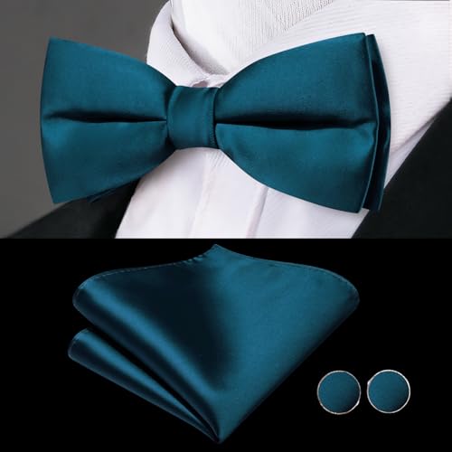 Image of Dubulle Mens Cummerbund and Bow Tie Set Paisley Floral Pretied Bowties for Men Pocket Square Cufflinks Wedding Business