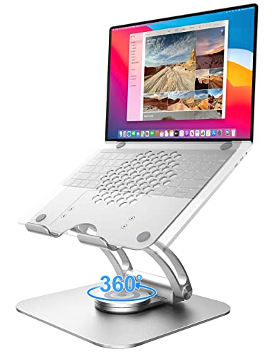 tounee Soporte Giratorio para Laptop, Soporte Ajustable para portátil con Base giratoria de 360°, Soporte ergonómico para computadora portátil-Plata