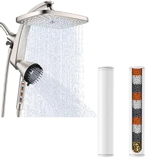 GRICH Filtered Shower Head Combo Nickel with Replacement Cartridges 2 Pack | Shower Head Filter, Water Filter with KDF-55 for Hard Water , Penetrating Filtration, Supports Hair Appearance