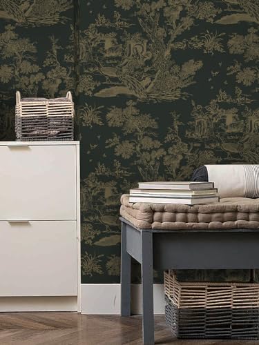 CiCiwind Peel and Stick Wallpaper Vintage Wallpaper Toile Contact Paper Black and Brown Wall Paper Removable Self-Adhesive for Bedroom Bathroom 16In×78.7In