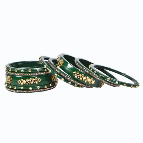Image of Traditional Rajasthani Beautiful Lac Lakh Bangle Set For Women and Girls | Kundan Bangle Set For Bridel | Jaipuri Chudi Set | Green Sky Blue Maroon Pink Yellow | Kada Set of 10