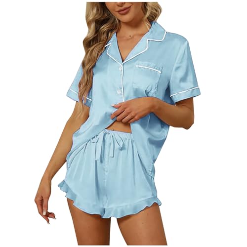 Vêtements de nuit doux en satin de soie bleu pour stopper la chaleur