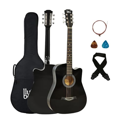 Image of BLUEBERRY B-D38, Acoustic Guitar Kit Inbuilt Truss Rod with Bag, Strap, One Pack Strings And Picks - 38 Inch (Black)