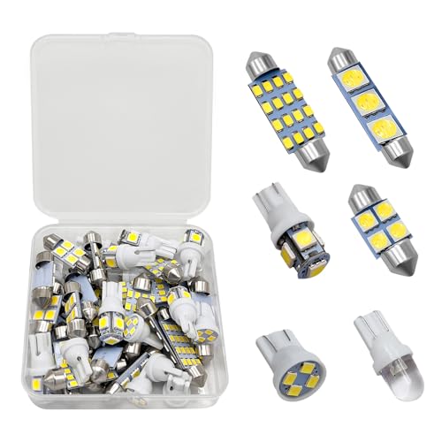 Sylvil 42PCS LED Interior Car Lights, Super Bright White Bulb Replacement Kit Set for Dome Map Interior Tail Cab License Plate Lights, T10 31mm 36mm 41mm 194 LED Width Lamp Bulb