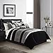 Chic Home Euphoria 8-Piece Embroidered Comforter Set Embroidery Pintuck Bedding with Bed Skirt and Decorative Pillows Shams, King Black White
