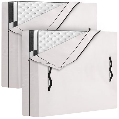 2 Pack Mattress Bags for Moving and Storage with 8 Handles - Mattress Cover for Moving - Heavy Duty, Strong Zipper Closure, Moving Supplies & Moving Bag - Semi-Transparent, Twin XL