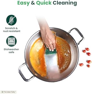 The Indus Valley Triply Stainless Steel Kadai/Kadhai with Steel Lid | 24cm/9.4 inch, 3Ltr, 1.7kg | Induction Friendly | Nonstick 3-Layer Body, 100% Toxin-Free, No Chemical Coating