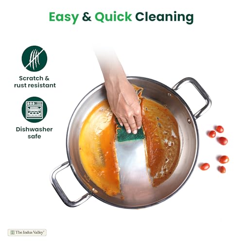 The Indus Valley Triply Stainless Steel Kadai/Kadhai with Steel Lid | 24cm/9.4 inch, 3Ltr, 1.7kg | Induction Friendly | Nonstick 3-Layer Body, 100% Toxin-Free, No Chemical Coating