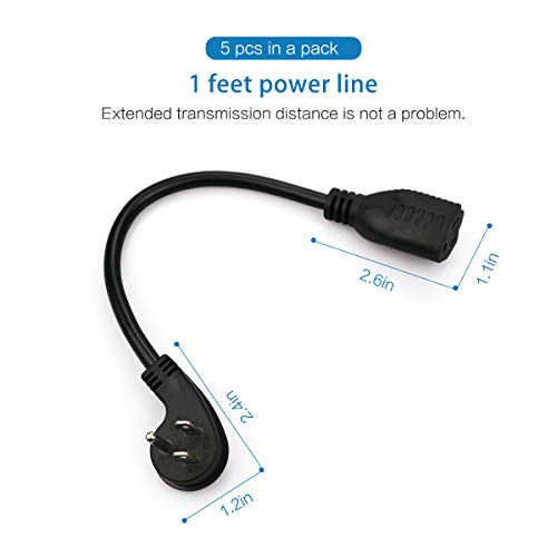 Flat Plug Short Extension Cord, Right Angle 3 Prong, 1625 Watts, 16 Awg, 13 Amps 125 Volts, Ul Listed, 5 Pack, Black 1 Foot By Clearmax #TOP1