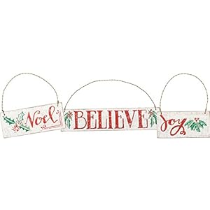 Primitives by Kathy Hand Lettered Christmas Joy Noel Believe Ornaments Set of 3