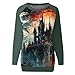 Generic Womens Fashion Sweatshirt Halloween Pattern Printed Sweatshirts Casual Long Sleeve Crewneck Pullover Loose Tops for Women, XX-Large, 2-dark Green