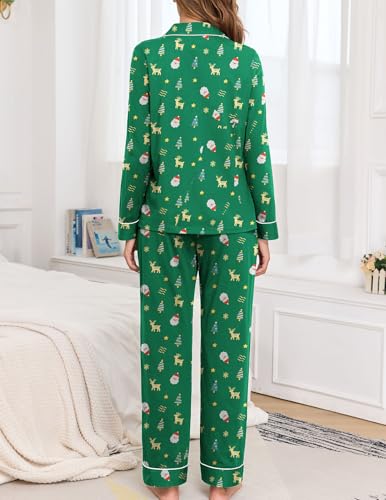 Image of Veseacky 100% Cotton Women's Pajama Set Long Sleeve Button Down Sleepwear Soft Pjs Lounge Sets Nightwear Pjs XS-XXL