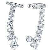925 Sterling Silver Post Stud Earrings for Women Cartilage Ear Cuffs Hoop Climber 7 White Cubic Zirc