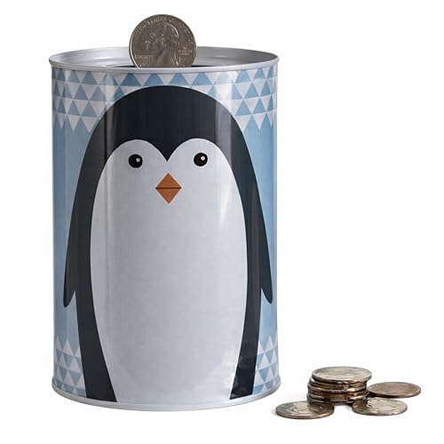 Premier Housewares The Penguin Large Money Tin | Adorable Coin Bank for Kids | Durable Tin Design with Generous Storage | Perfect for Encouraging Saving and Fun Decor