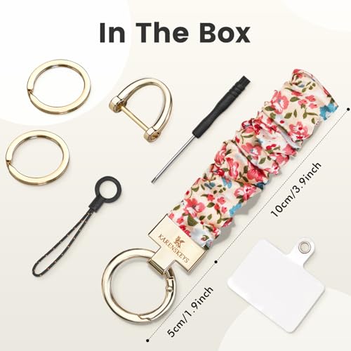 Image of Scrunchie Keychain Wristlet, Key Chain for Car Keys with D Ring, Stretchy Phone Charms with Tether Tab for Women.
