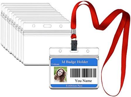 50Pcs Lanyard with ID Badge Holder Waterproof Horizontal Name Tags Card Labels Lanyards String Keys (Red)