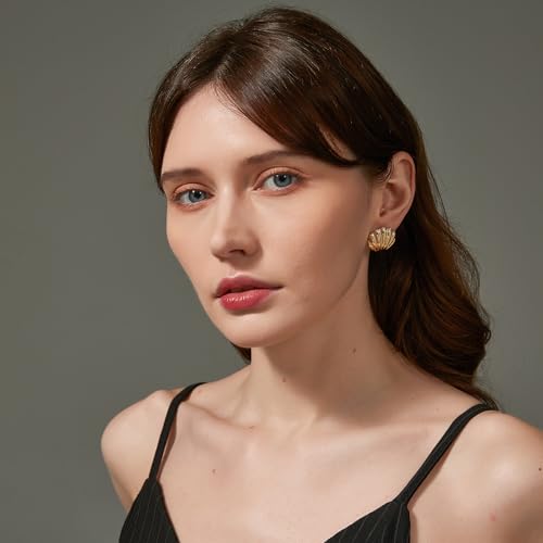Sylph 18K Gold Plated Shell Earrings For Women, Copper Summer Beachy Seashell Stud Earring Ocean Beach Sea Shell Jewelry Vacation Gift — view 3