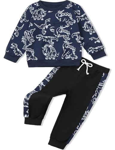 Image of Toddler Boys Dinosaur Sweatshirt and Jogger Pants Outfit Set, Ages 2-10