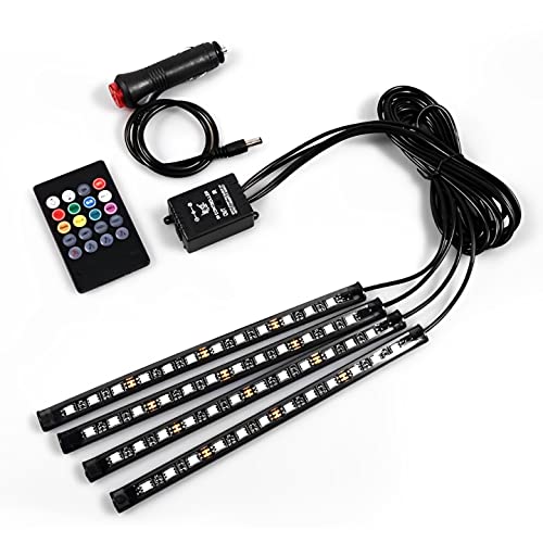 Guance RGB Atmosphere light, 12 LED 4 Strip Car Led Light 12V 8 Color Music Light With Music Senser LED Under Dashboard Atmosphere Interior Light with Remote Universal for All Cars