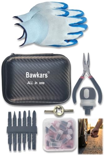 Image of Tire Repair Rubber Nail Kit with Ratcheting Screwdriver, Needle-Nose Pliers & Organizer Case, Fast Self-Service Tool for Car, Truck, Motorcycle, Tractor Tire Puncture Repair