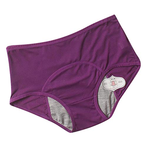 YOKWI Leak Proof Menstrual Period Panties Women Underwear Briefs Physiological Waist Pants Underpants Breathable Cotton Sleepwear Shorts Plus Size Nightwear Intimates Boyshorts Purple 6XL