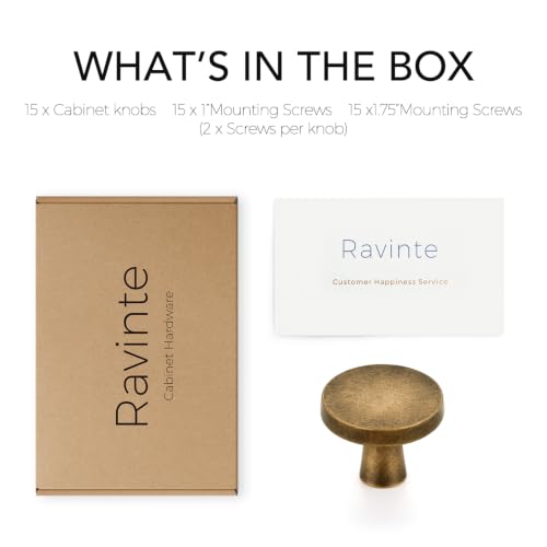 Image of Ravinte 15 Pack Drawer Pulls 1-1 /4 Inch Kitchen Cabinet Knobs Solid Round Dresser Drawer Knobs Antique Brass Dresser Knobs Drawer Knobs Simple Cabinet Hardware for Cupboard Drawer Pulls
