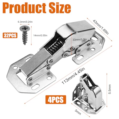 4 Stück Aufschraubscharnier Softclose, Scharniere Schranktür mit Scharnierschrauben, 90° Schrankscharniere 113×43 mm, mit Hydraulische Dämpfung und 32 Schrauben, für Möbel, Schranktür, Holztür