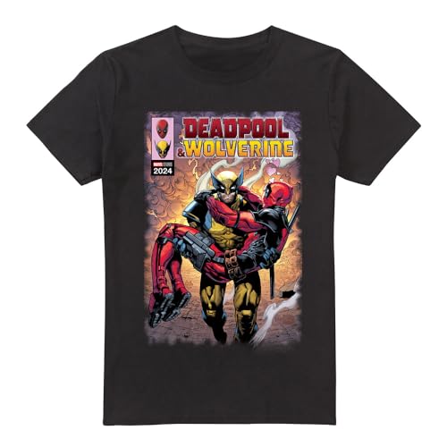 Cotton Soul Marvel Deadpool & Wolverine Wolverine Saves Deadpool Comic Unisex T Shirt Black X-Large