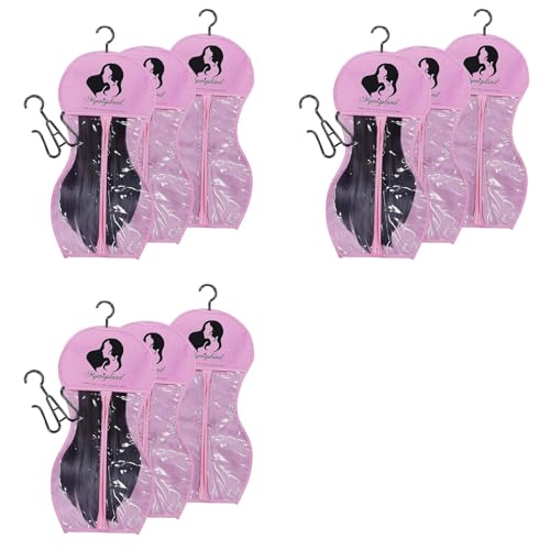 Cintre pour perruques multiples et 9 sacs forme sablier rose anti-déformation