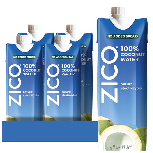 Zico 100% Coconut Water, No added Sugar, Refreshingly Delicious, Hydration with Electrolytes, 33.8 Fl Oz (Pack of 4)