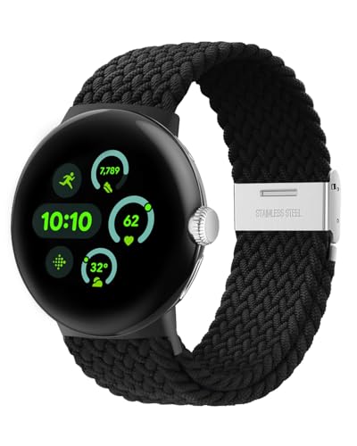 NewJourney Elastisches geflochtenes Armband - Nur Kompatibel mit Google Pixel Watch 4/3 45mm verstellbares Nylonarmband für Google Pixel Watch 4/3 45mm(Schwarz)