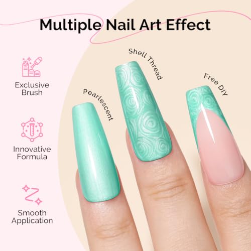 Image of MelodySusie Turquoise Pearl Gel Nail Polish,0.5fl oz Soak Off UV LED Drawing Shimmer Gel Polish Soak Off Swirl Shell Thread Effect Gifts for Women Nail Art Manicure Salon DIY Nail Design-A1313