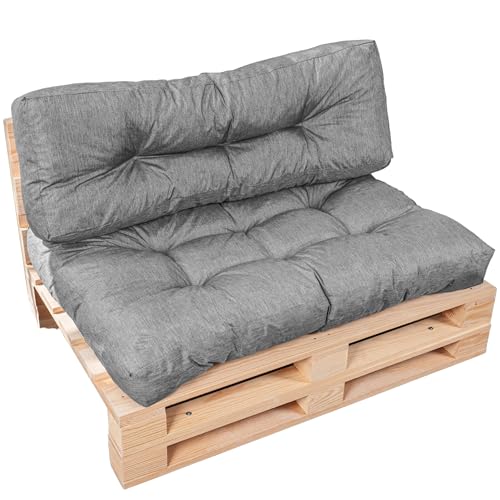 bananair - Pallet Cushions Outdoor - Water Repellent & UV Resistant Fabric - Highly Comfortable - Foam Padded Garden Furniture Cushions (1 Seat 120x80 cm + 1 Back 120x40 cm, Grey)