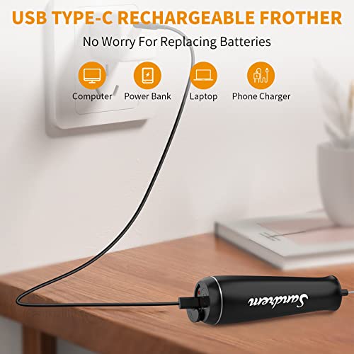 Rechargeable Milk Frother Handheld, Frother Wand, 3 Speeds Hand Held Frother For Coffee With 2 Whisks, Hand Frother Rechargeable, Drink Mixer Handheld, Mini Foamer For Milk Coffee Latte Cappuccino #TOP3