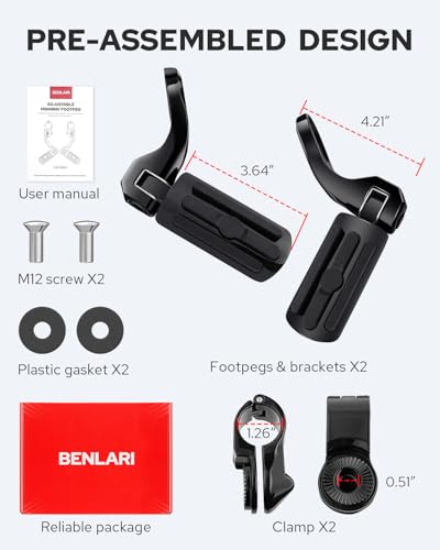 Image of Benlari Highway Pegs 1in 1-1 /4 in Highway Footpegs 304 Stainless Steel Long Angled Adjustable Fit For Harley Touring Street Glide Road King Electra Glide Softail Dyna Black Style2