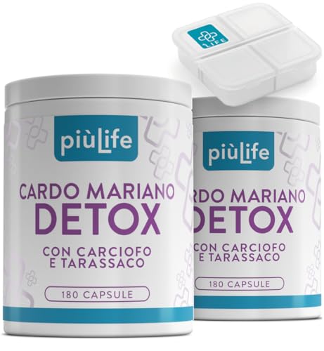 Cardo Mariano Tarassaco E Carciofo 360 Capsule PiùLife, 2 Al Giorno, 400mg Silimarina Per Dose, Detox Fegato E Intestino, Estratto Di Carciofo Depurativo, Con Zinco Antiossidante Forte