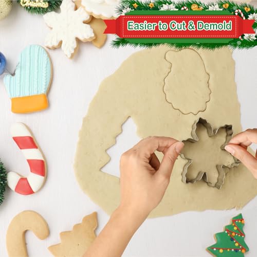8PCS Christmas Cookie Cutters Set, Stainless Steel Metal Winter Holiday Cookie Cutter Christmas Shapes - Gingerbread Man, Christmas Tree, Snowflake, Snowman, Santa Face, Candy Cane, Mitten, Stocking - Thumbnail 5