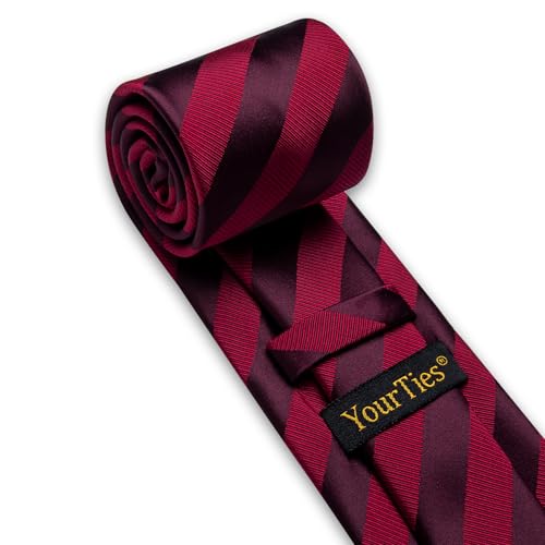 Image of YourTies Striped Ties for Men Classic Woven Silk Necktie with Handkerchief Cufflinks Set Formal Business Party Wedding