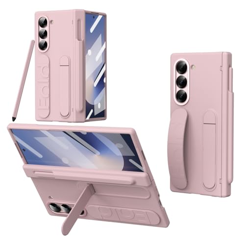 Coque Samsung Z Fold 6 haut de gamme rose avec béquille et porte-stylo