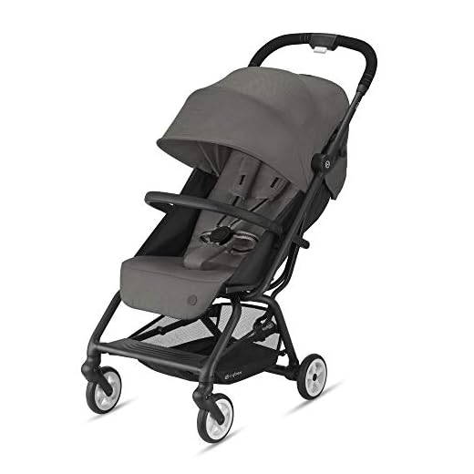 CYBEX Eezy S+ 2 barnvagn, kan fällas ihop med en hand, lättviktig, lämplig för barn upp till 22 kg (ca. 4 års ålder), Soho Grey med svart chassi