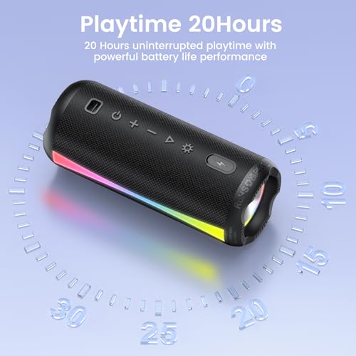 Bluetooth Speaker Wireless, 30w Portable Bluetooth 5.4 Speaker with Stereo Sound, Deep Bass, 20H Playtime, Built-In Mic, TWS Pairing, IPX7 Waterproof Speaker with RGB Lights for Outdoor, Gifts, Black - Image 2