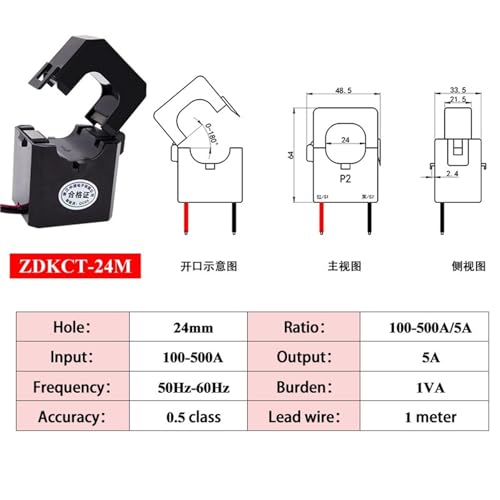 Transformador ZDKCT24M de baja tensión con sensor tipo pinza de 100A AC 2