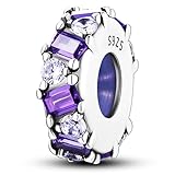 NUJIFFY 925 Sterling Silver Beads for Bracelets & Necklaces, Cute Purple Charms Stopper Clasp Locating Buckle for Bracelets, Retro Shaped Birthday Graduation Jewelry Gifts for Women Men Lover