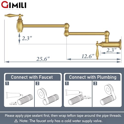 Gimili GM1359-99G Pot Filler Brushed Gold Kitchen Sink Pot Filler Faucet Wall Mount Kitchen Faucets Over Stove Faucet Brass Folding Faucet thumb #1