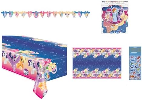 My Little Pony Birthday Party Supplies Bundle includes 1 Happy Birthday Paper Banner, 1 Plastic Table Cover, 1 Dinosaur Sticker Sheet image 4